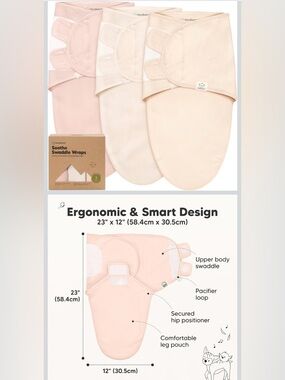 KeaBabies Soothe Swaddle Wrap - Pink Multi-Pack NEW